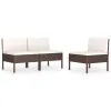 Garden Chair Set of 3 Brown with cream white cushions