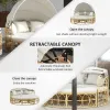 Patio Furniture Set, Round Outdoor Daybed with Retractable Canopy, Hollow Wicker PE Rattan Sectional Sofa with Cushions for Pool, Lawn, Beige