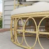 Patio Furniture Set, Round Outdoor Daybed with Retractable Canopy, Hollow Wicker PE Rattan Sectional Sofa with Cushions for Pool, Lawn, Beige
