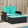 2-Seater Black Poly Rattan Patio Sofa with Cushions