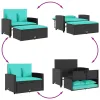 2-Seater Black Poly Rattan Patio Sofa with Cushions