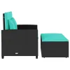 2-Seater Black Poly Rattan Patio Sofa with Cushions