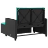 2-Seater Black Poly Rattan Patio Sofa with Cushions