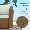 Rattan Wicker 3 Seater Patio Couch with Cushions, 2 Throw Pillows, Outdoor Furniture Rattan Sofa, Light Gray