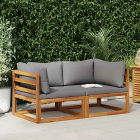 Corner Sofa Dark Grey Solid Acacia Wood Modular Corner Sofa