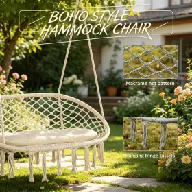 White 2-Person Hammock Chair Macrame Swing with Soft Cushion Hanging Cotton Rope Chair for Indoor Outdoor Home Patio Backyard