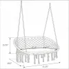 White 2-Person Hammock Chair Macrame Swing with Soft Cushion Hanging Cotton Rope Chair for Indoor Outdoor Home Patio Backyard