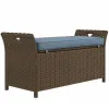 Wicker Patio Storage Bench with Cushion Top, Dark Blue, Outdoor Seating & Storage Solution