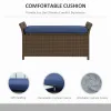Wicker Patio Storage Bench with Cushion Top, Dark Blue, Outdoor Seating & Storage Solution