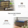 Wicker Patio Storage Bench with Cushion Top, Dark Blue, Outdoor Seating & Storage Solution