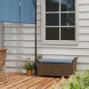 Wicker Patio Storage Bench with Cushion Top, Dark Blue, Outdoor Seating & Storage Solution
