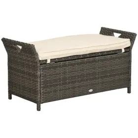 Wicker Storage Bench Cream White Outdoor Patio PE Rattan Large Capacity