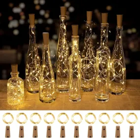Wine Bottle Lights with Cork, 10 Pack 20 LED Waterproof Battery Operated Cork Lights, Silver Wire Mini Fairy Lights
