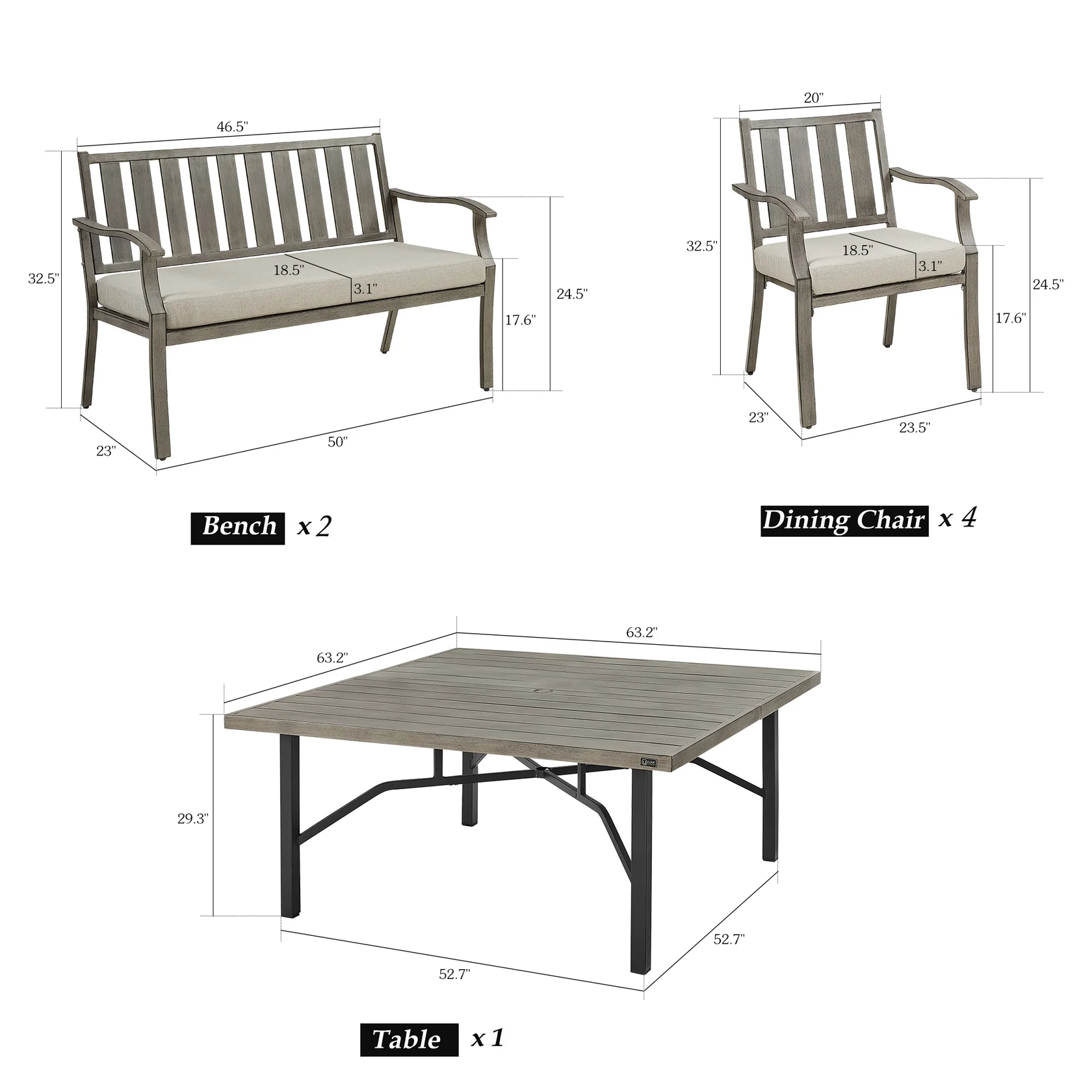 Peakhome Azur Outdoor Square Dining Table Set For 8-Person