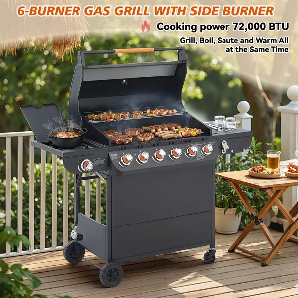 6 Burner BBQ Propane Gas Grill with Side Burner 72000 BTU — photo 3 of 24