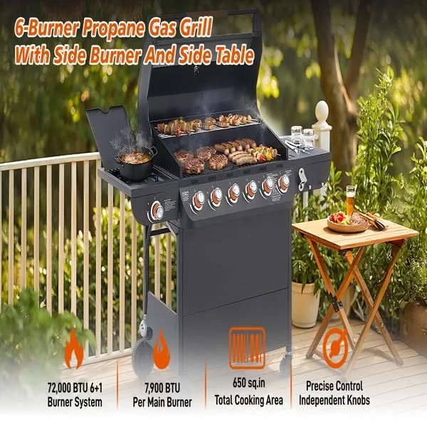 6 Burner BBQ Propane Gas Grill with Side Burner 72000 BTU — photo 4 of 24