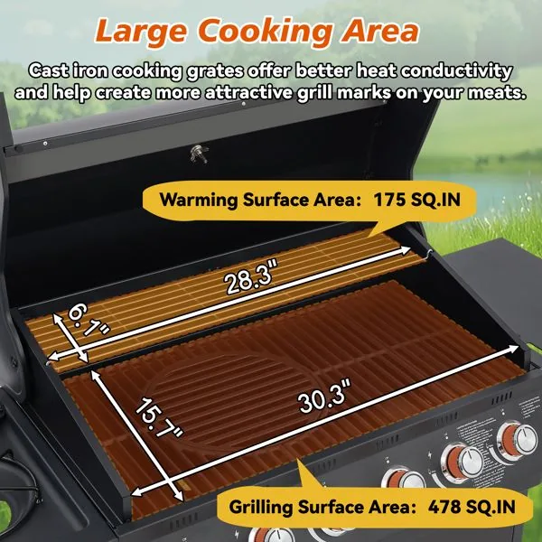 6 Burner BBQ Propane Gas Grill with Side Burner 72000 BTU — photo 5 of 24