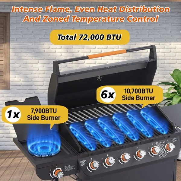 6 Burner BBQ Propane Gas Grill with Side Burner 72000 BTU — photo 6 of 24