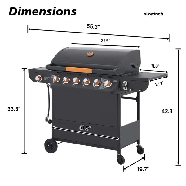6 Burner BBQ Propane Gas Grill with Side Burner 72000 BTU — photo 8 of 24