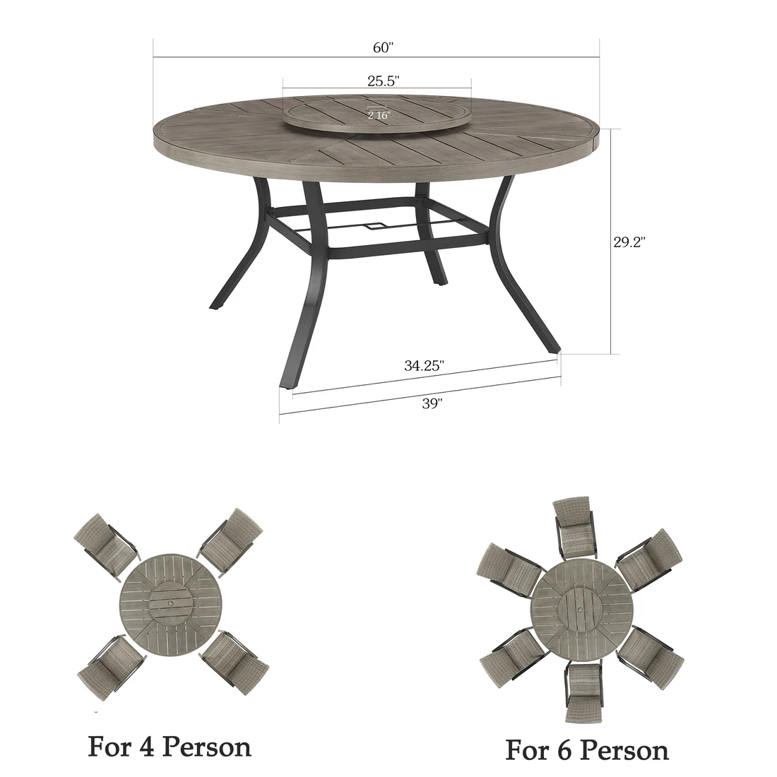 Azur Patio Aluminum Round 60” Dining Table With Removable
