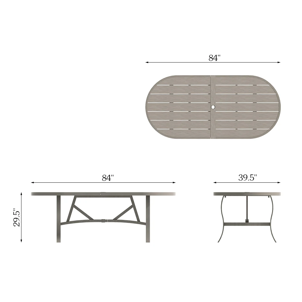 Amario 7-Piece Aluminum Outdoor Oval Dining Set dimensions diagram