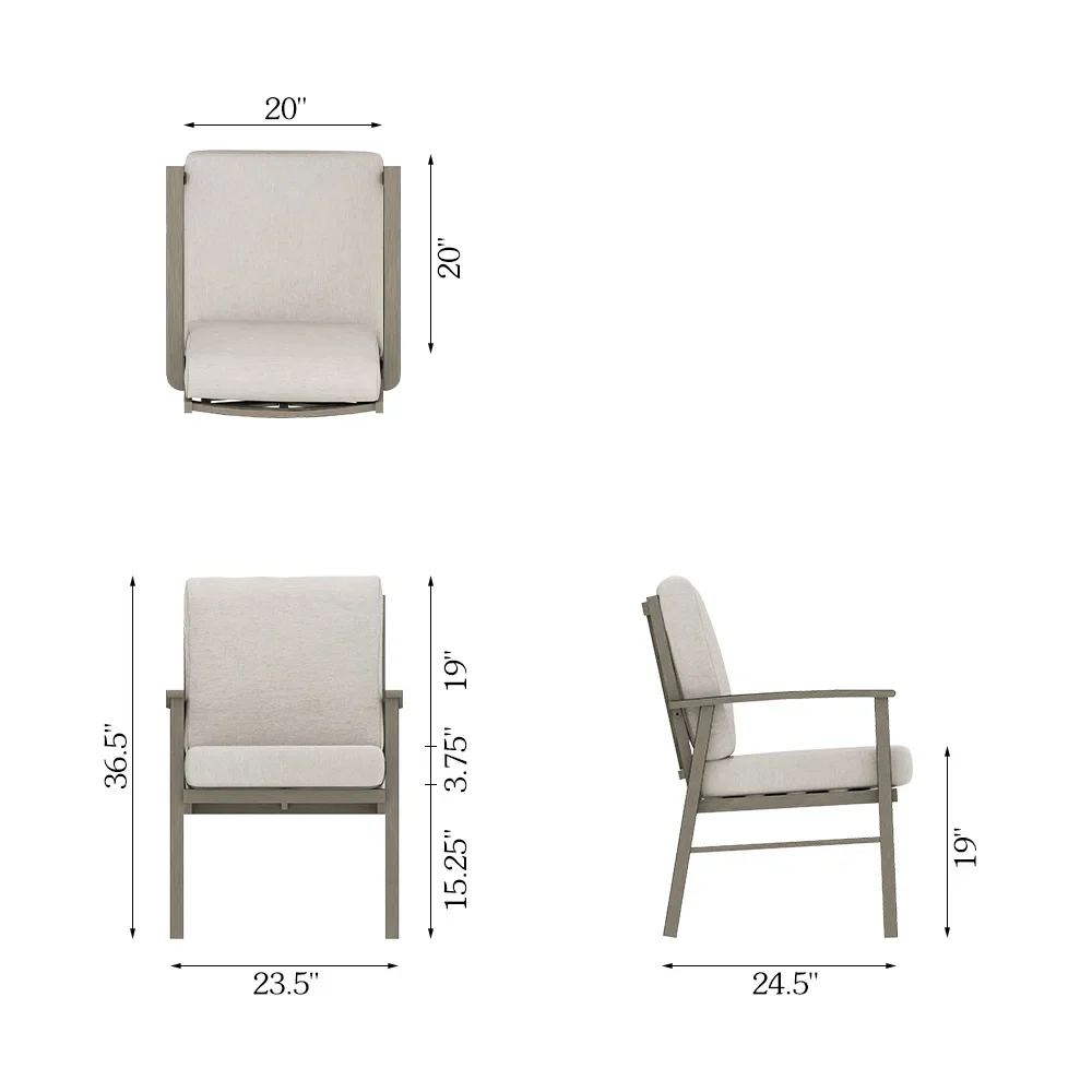 Peakhome Amario 2-Piece Patio Aluminum Dining Chairs dimensions diagram