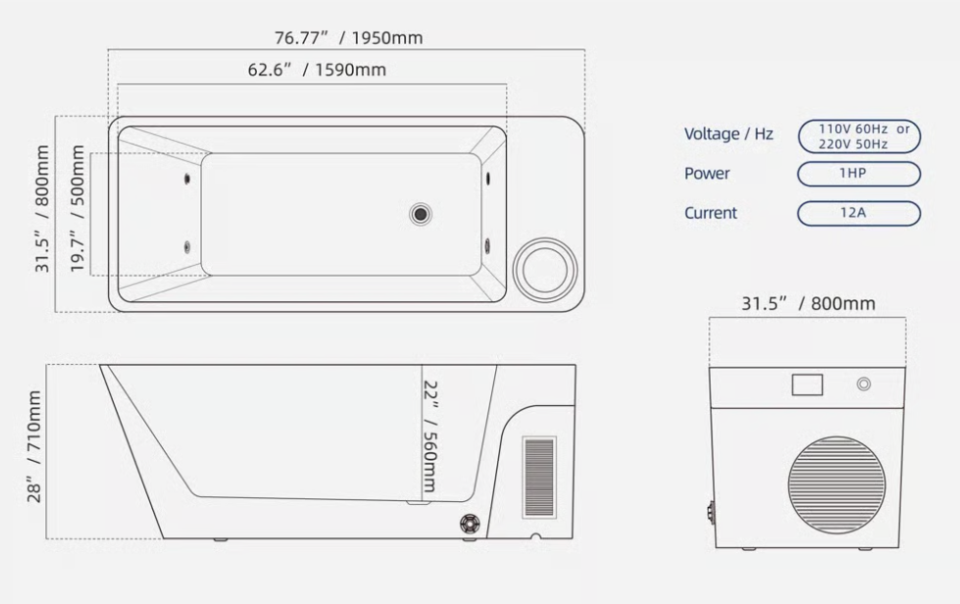 Frost Cold Plunge Tub dimensions diagram