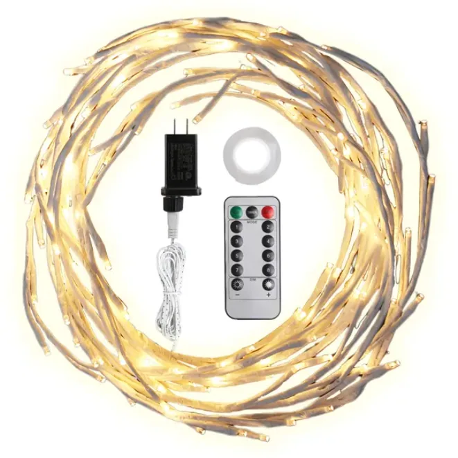 Birch Flower Wreath With Light String And Timer — photo 1 of 3