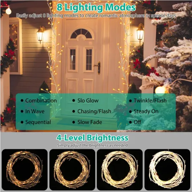 Birch Flower Wreath With Light String And Timer — photo 3 of 3
