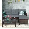 3 Pieces Patio Corner Rattan Sofa Set