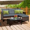 3 Pieces Patio Corner Rattan Sofa Set