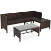 3 Pieces Patio Corner Rattan Sofa Set