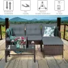 3 Pieces Patio Corner Rattan Sofa Set