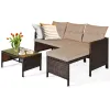 3 Pieces Patio Corner Rattan Sofa Set