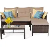 3 Pieces Patio Corner Rattan Sofa Set