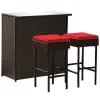 3 Pieces Outdoor Rattan Wicker Bar Set with 2 Cushions Stools