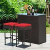 3 Pieces Outdoor Rattan Wicker Bar Set with 2 Cushions Stools
