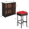 3 Pieces Outdoor Rattan Wicker Bar Set with 2 Cushions Stools
