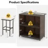 3 Pieces Outdoor Rattan Wicker Bar Set with 2 Cushions Stools