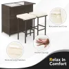 3 Pieces Outdoor Rattan Wicker Bar Set with 2 Cushions Stools