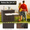 3 Pieces Outdoor Rattan Wicker Bar Set with 2 Cushions Stools