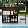 3 Pieces Outdoor Rattan Wicker Bar Set with 2 Cushions Stools