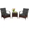 3 Pieces Patio Rattan Conversation Set with Glass Top Coffee Table and Cushions