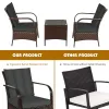 3 Pieces Patio Rattan Conversation Set with Glass Top Coffee Table and Cushions