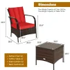 3 Pieces Patio Rattan Conversation Set with Glass Top Coffee Table and Cushions