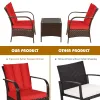 3 Pieces Patio Rattan Conversation Set with Glass Top Coffee Table and Cushions