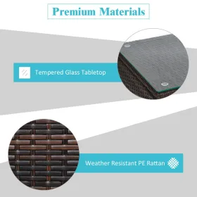 3 Pieces Patio Rattan Conversation Set with Glass Top Coffee Table and Cushions (Color: Turquoise)
