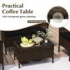 4 Piece Patio Rattan Conversation Set with Cozy Seat Cushions