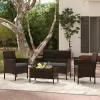 4 Piece Patio Rattan Conversation Set with Cozy Seat Cushions