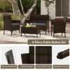 4 Piece Patio Rattan Conversation Set with Cozy Seat Cushions
